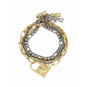 Steve Madden Two Tone Lock Charm Bracelet Set 4 Pieces